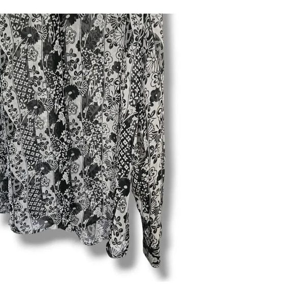 Notations Women's black white floral semi-sheer button-down Blouse- large - Picture 2 of 8